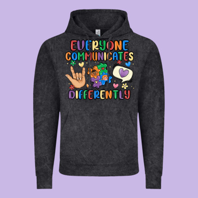 Everyone Communicates Differently Vintage Hoodie Designed By Maliassmallbusiness
