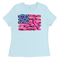 Baby Blue american flag and  cancer ribbon pattern Ladies Tee - AdoDesignShop