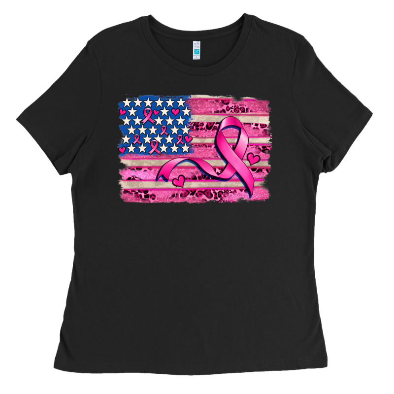 American Flag And  Cancer Ribbon Pattern Ladies Tee by AdoDesignShop | Teevron