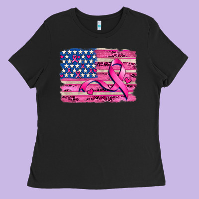 American Flag And  Cancer Ribbon Pattern Ladies Tee Designed By Adodesignshop