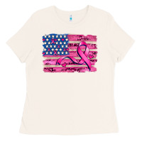 Bone american flag and  cancer ribbon pattern Ladies Tee - AdoDesignShop