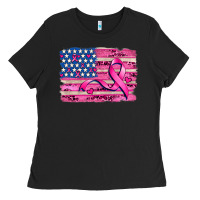 Black american flag and  cancer ribbon pattern Ladies Tee - AdoDesignShop