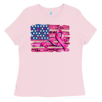Bubblegum Pink american flag and  cancer ribbon pattern Ladies Tee - AdoDesignShop