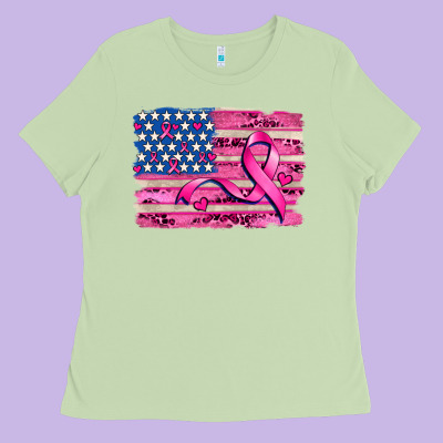 American Flag And  Cancer Ribbon Pattern Ladies Tee Designed By Adodesignshop