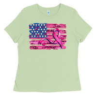 Matcha american flag and  cancer ribbon pattern Ladies Tee - AdoDesignShop
