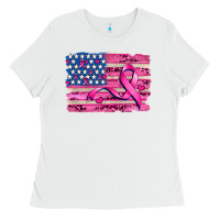 White american flag and  cancer ribbon pattern Ladies Tee - AdoDesignShop