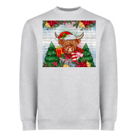 Heather Grey christmas cow Heavyweight Sweatshirt - MaliasSmallBusiness