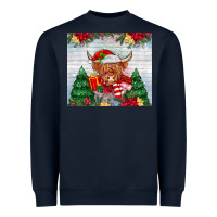 Navy christmas cow Heavyweight Sweatshirt - MaliasSmallBusiness