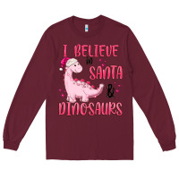 Burgundy i believe in santa & dinosaurs pink Long Sleeve Tee - MaliasSmallBusiness