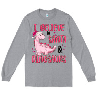 Heather Grey i believe in santa & dinosaurs pink Long Sleeve Tee - MaliasSmallBusiness