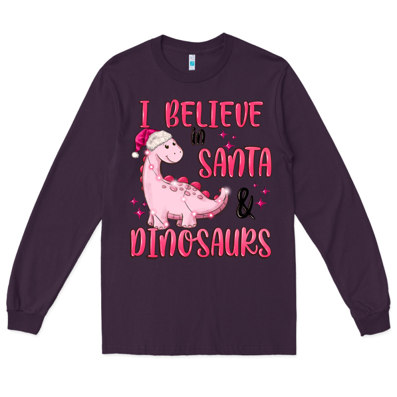 I Believe In Santa & Dinosaurs Pink Long Sleeve Tee by MaliasSmallBusiness | Teevron