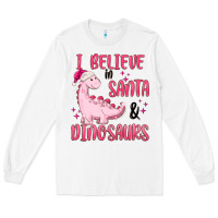 White i believe in santa & dinosaurs pink Long Sleeve Tee - MaliasSmallBusiness