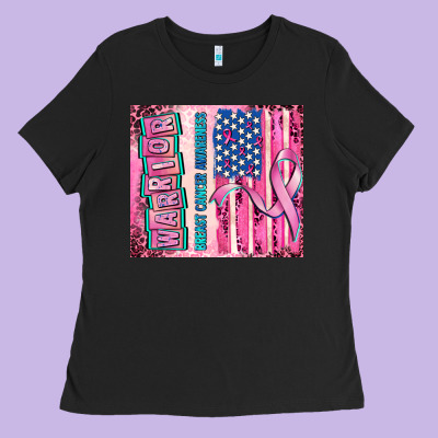 Warrior Breast Cancer And American Flag Ladies Tee Designed By Adodesignshop