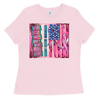 Bubblegum Pink warrior breast cancer and american flag Ladies Tee - AdoDesignShop