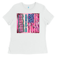 White warrior breast cancer and american flag Ladies Tee - AdoDesignShop