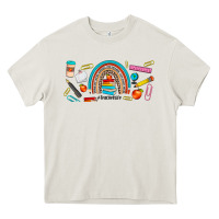Cream teacher life rainbow frosted Heavy Core Tee - JahusDesignShop