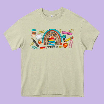 Teacher Life Rainbow Frosted Heavy Core Tee Designed By Jahusdesignshop