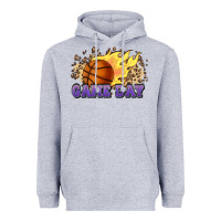 Heather Grey game day basketball leopard flames fireball Heavyweight Hoodie - HowdyJamesFarm