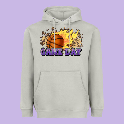 Game Day Basketball Leopard Flames Fireball Heavyweight Hoodie Designed By Howdyjamesfarm