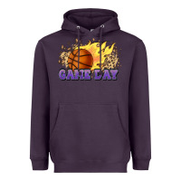 Plum game day basketball leopard flames fireball Heavyweight Hoodie - HowdyJamesFarm