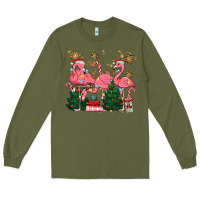 Army Green christmas flamingos Long Sleeve Tee - MaliasSmallBusiness