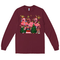 Burgundy christmas flamingos Long Sleeve Tee - MaliasSmallBusiness
