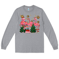 Heather Grey christmas flamingos Long Sleeve Tee - MaliasSmallBusiness