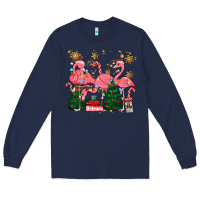 Navy christmas flamingos Long Sleeve Tee - MaliasSmallBusiness