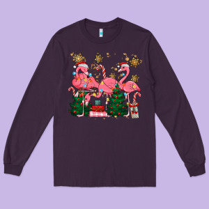 Christmas Flamingos Long Sleeve Tee Designed By Maliassmallbusiness