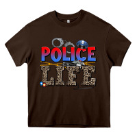 Chocolate Brown police life Heavy Core Tee - AdoDesignShop