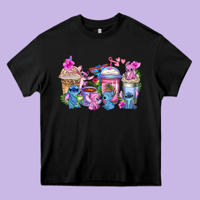 Stitch With Lilo Coffee Cups Heavy Core Tee Designed By Adodesignshop