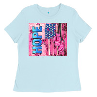 Baby Blue hope  breast cancer and american flag Ladies Tee - AdoDesignShop