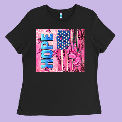 Hope  Breast Cancer And American Flag Ladies Tee Designed By Adodesignshop