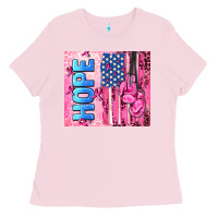 Bubblegum Pink hope  breast cancer and american flag Ladies Tee - AdoDesignShop