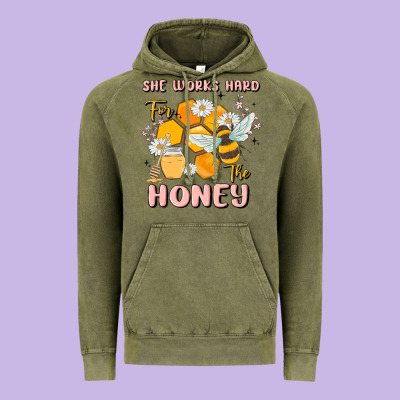 She Works Hard For The Honey Vintage Hoodie Designed By Maliassmallbusiness
