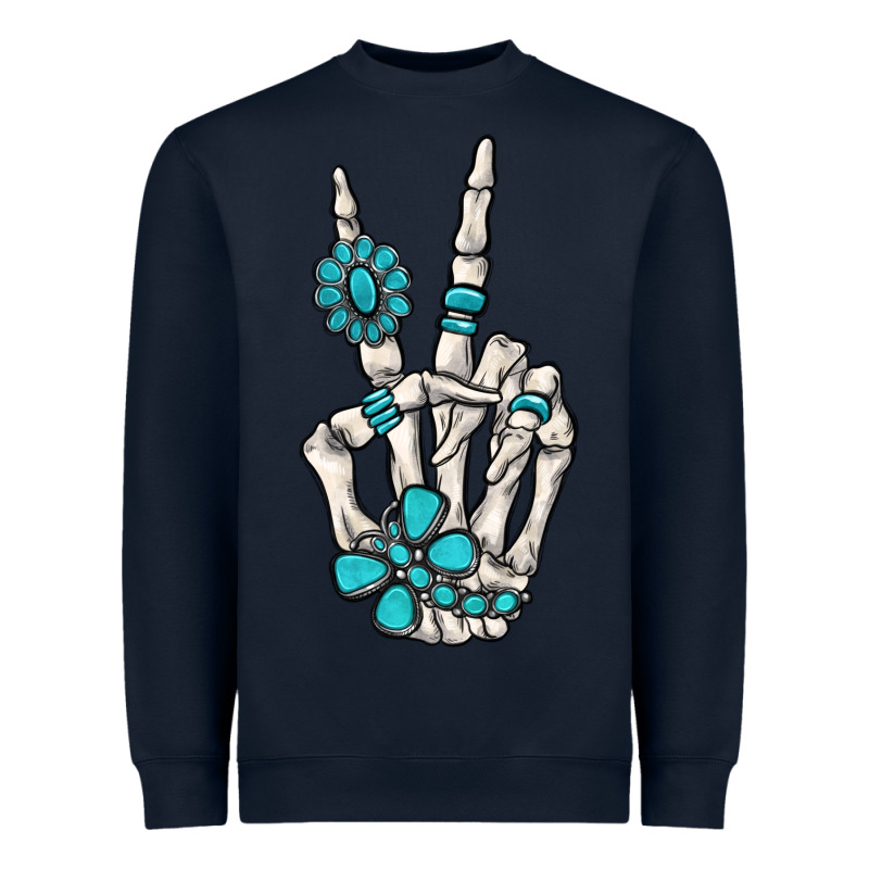 Turquoise Gemstone Skeleton Hand Heavyweight Sweatshirt by MaliasSmallBusiness | Teevron