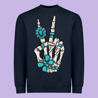 Turquoise Gemstone Skeleton Hand Heavyweight Sweatshirt Designed By Maliassmallbusiness