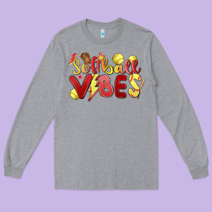 Softball Vibes Long Sleeve Tee Designed By Maliassmallbusiness