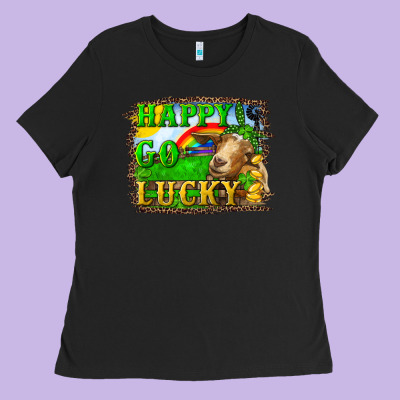 Happy Go Lucky Goat Ladies Tee Designed By Ranaportraitstore
