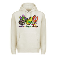 Oatmeal Heather peace love crawfish mardi gras Premium Hoodie - CowGirlArtShop