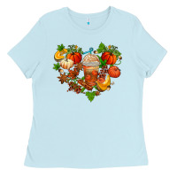 Baby Blue fall pumpkin heart Ladies Tee - AdoDesignShop
