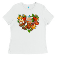 White fall pumpkin heart Ladies Tee - AdoDesignShop