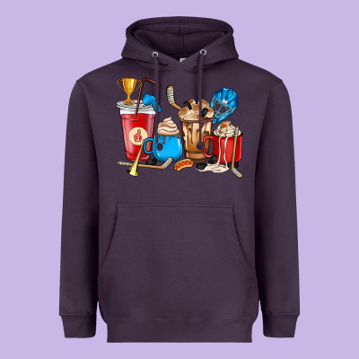 Hockey Coffee Cups Heavyweight Hoodie Designed By Howdyjamesfarm
