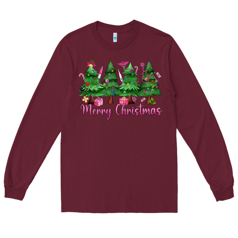 Merry Christmas Nurse Trees Long Sleeve Tee by MaliasSmallBusiness | Teevron
