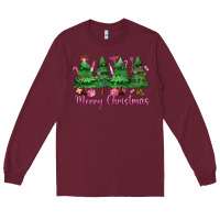Burgundy Merry Christmas Nurse trees Long Sleeve Tee - MaliasSmallBusiness