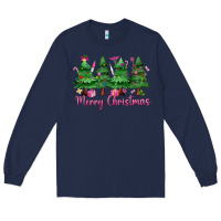 Navy Merry Christmas Nurse trees Long Sleeve Tee - MaliasSmallBusiness