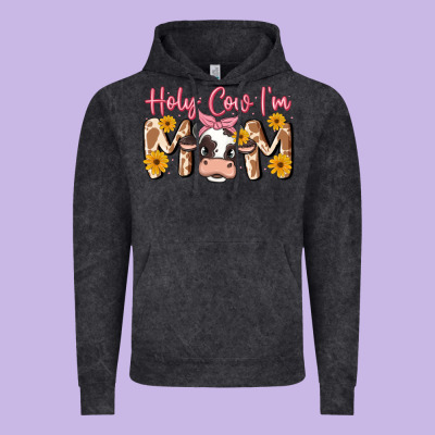 Holy Cow I'm Mom Vintage Hoodie Designed By Maliassmallbusiness