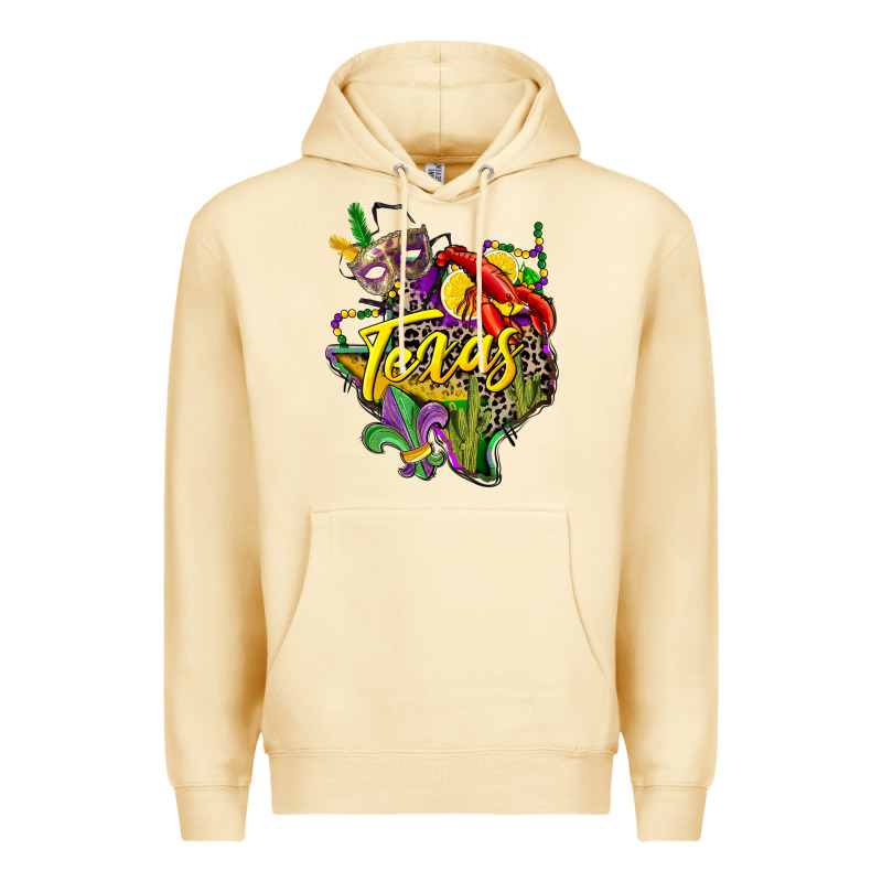 Texas Map Mardi Gras Premium Hoodie by CowGirlArtShop | Teevron