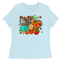 Baby Blue western leopard  fall   hearts Ladies Tee - AdoDesignShop