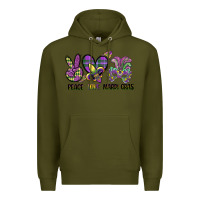 Army Green peace love mardi gras Premium Hoodie - CowGirlArtShop